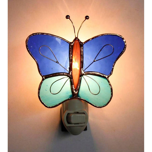 Stained Glass Dark & Light Blue Butterfly Nightlight