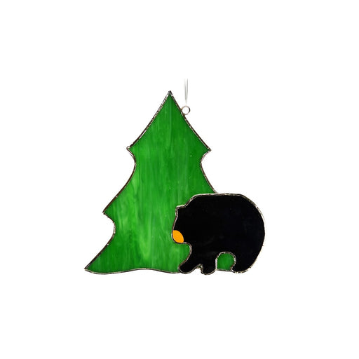 Stained Glass Black Bear with Tree Suncatcher