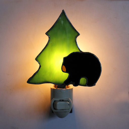 Stained Glass Black Bear withTree Nightlight