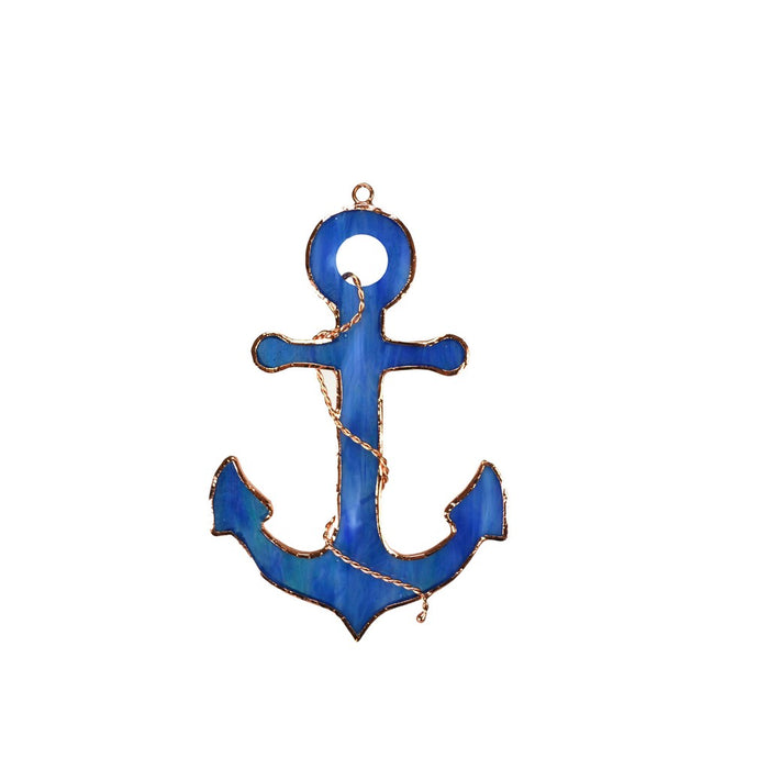 Stained Glass Royal Blue Anchor Suncatcher