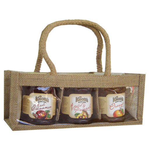 Jute 3 Bottle Gourmet Bag-Natural with Windows