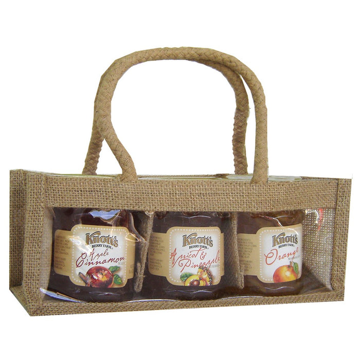 Jute 3 Bottle Gourmet Bag-Natural with Windows
