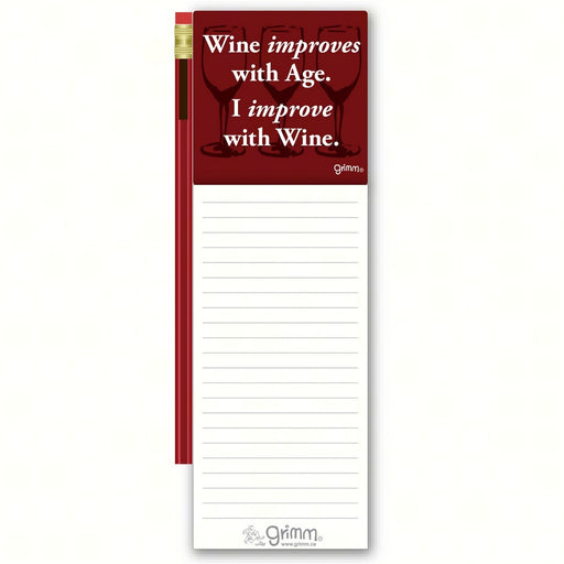 Magnetic Note Pad with Pencil: Wine Improves with Age. I improve with Wine