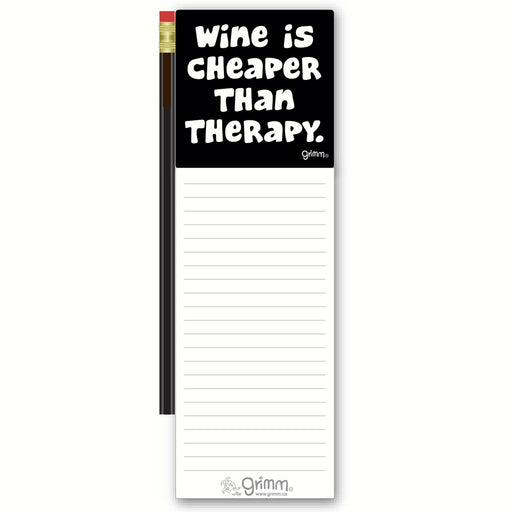 Magnetic Note Pad with Pencil: Wine is Cheaper than Therapy