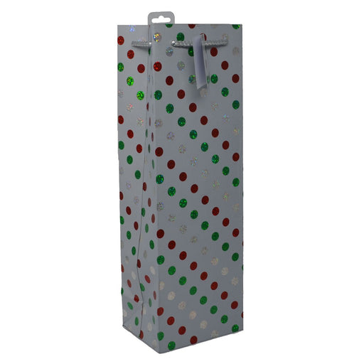 Printed Paper Wine Bottle Bag - Christmas Dots