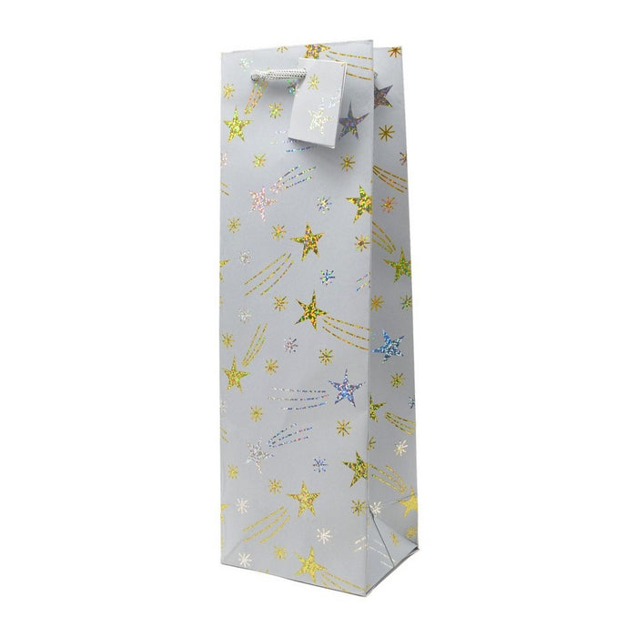 Printed Paper Wine Bottle Bag - Gray Star