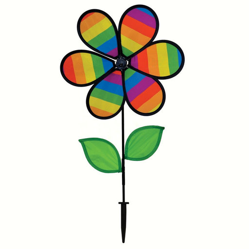 12 inch Rainbow Stripe Flower Spinner with Leaves