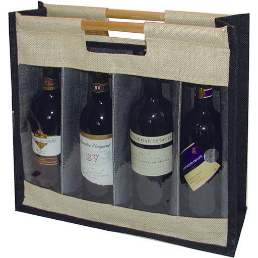 4 Bottle Jute  Bottle Bag - Bamboo