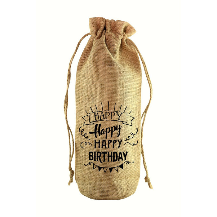 Happy Happy Birthday Jute Wine Bottle Sack