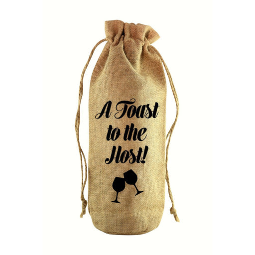 A Toast to the Host Jute Wine Bottle Sack