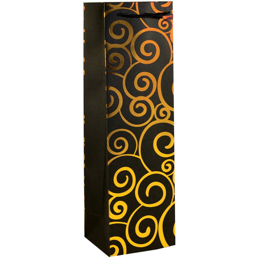 Printed Paper Wine Bottle Bag - Gold Swirls