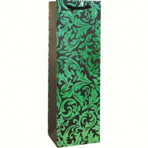 Printed Paper Wine Bottle Bag - Green Floral