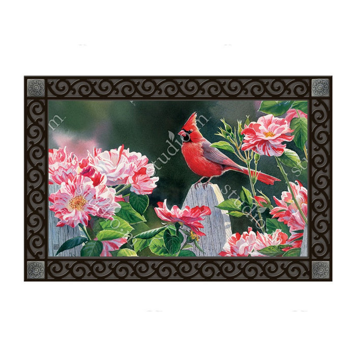 Cardinal with Variegated Roses MatMate