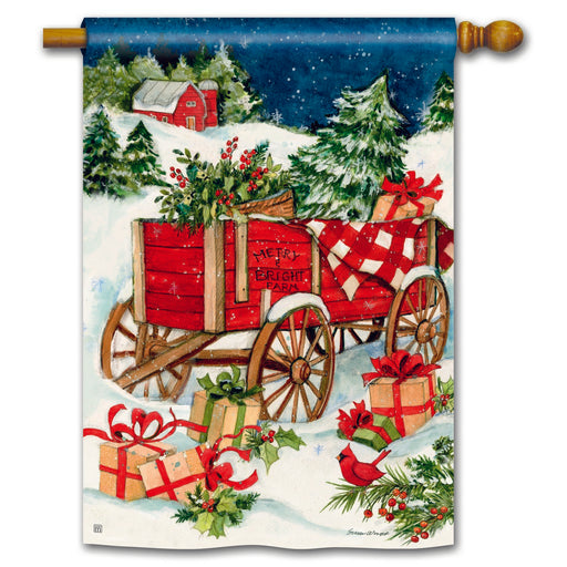 Christmas Farm Wagon Standard Flag