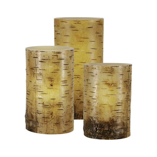 Flameless LED Pillar Golden Birch 3 PC Set with Timer