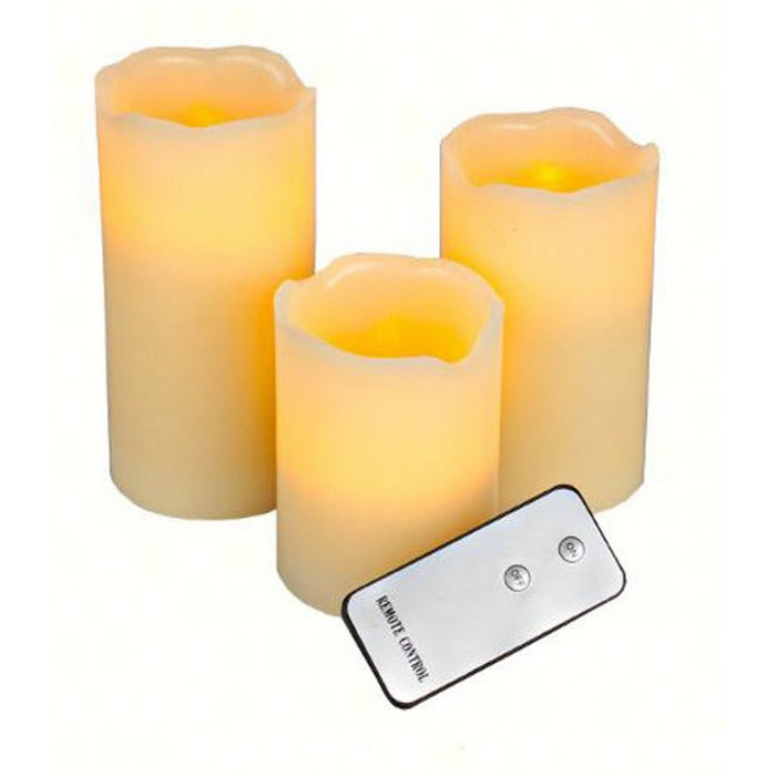 Flameless Candle Pillar Vanilla 3 pc Set withRemote