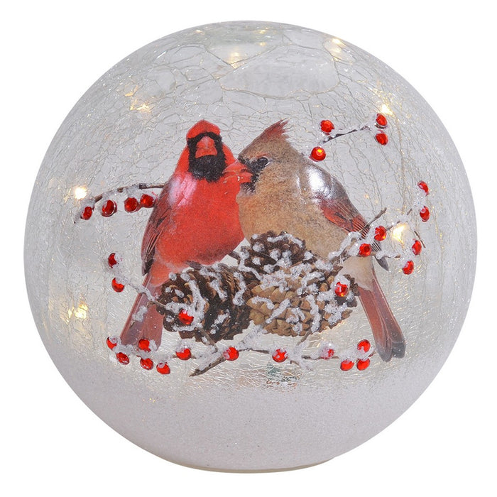 New Crackle Glass Globe Cardinal Pair 7 inch