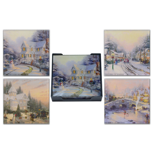 Thomas Kinkade Winter Scenes Glass Coaster Set of 4