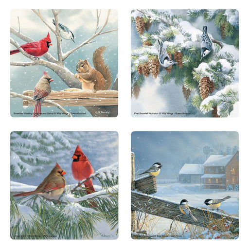 Winter Birds Glass Coaster Set of 4