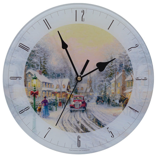 Thomas Kinkade Village Christmas 12 inch Glass Clock