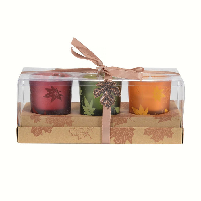 3 pc Fall Votives withLeaf Charm