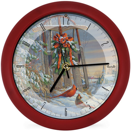 Wintertime Sleigh Cardinals 8 inch Sound Clock