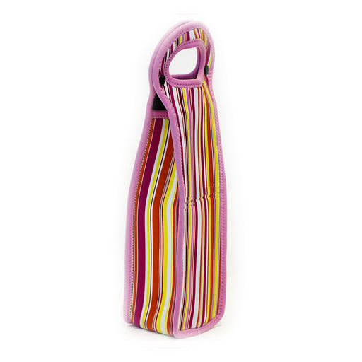 Neoprene Wine Tote Single Bottle - Bright Stripes
