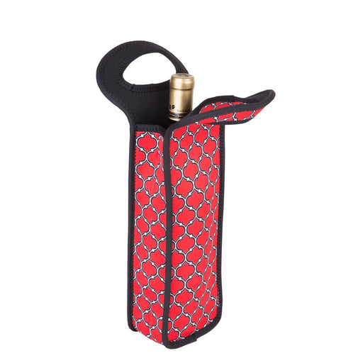 Neoprene Wine Tote Single Bottle - Red & Black