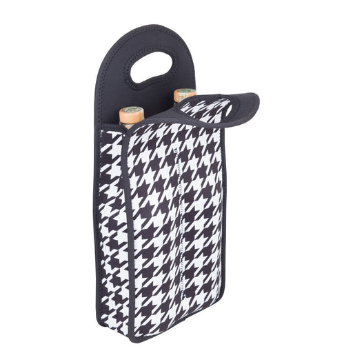 Neoprene Double Wine Bottle Tote - Houndstooth