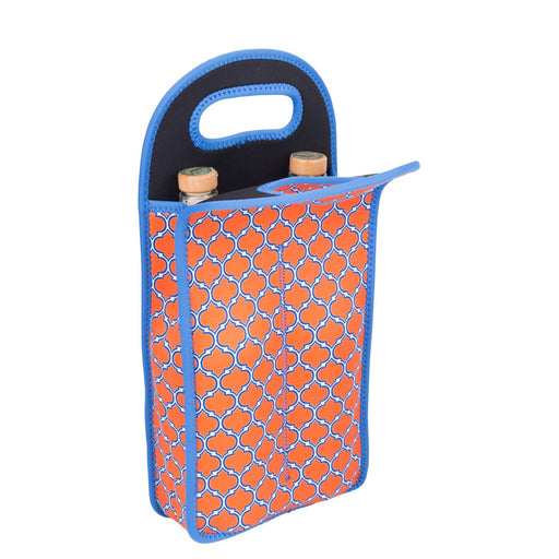 Neoprene Double Wine Bottle Tote - Orange & Blue