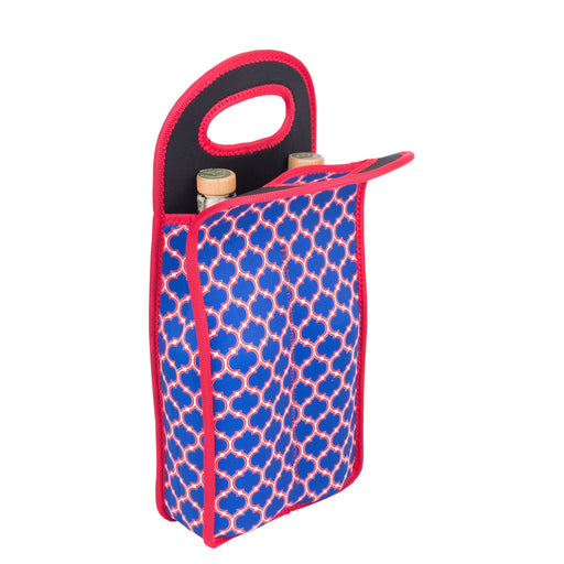 Neoprene Double Wine Bottle Bag - Red & Blue