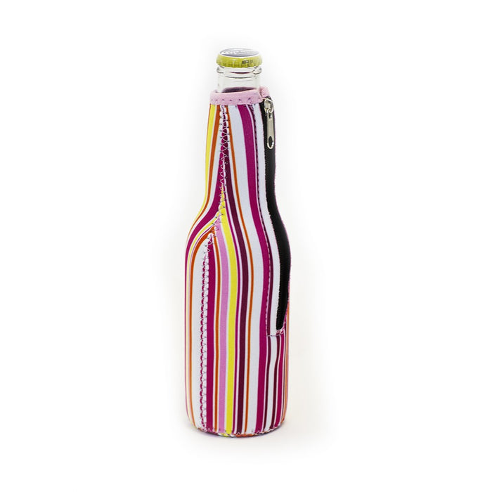 Neoprene Beer Bottle Jacket withZipper - Bright Stripes