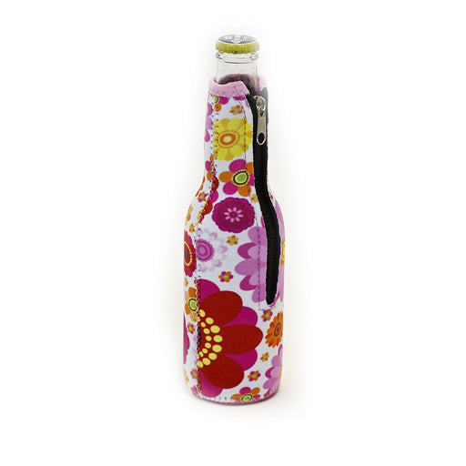 Neoprene Beer Bottle Jacket withZipper - Flower Power