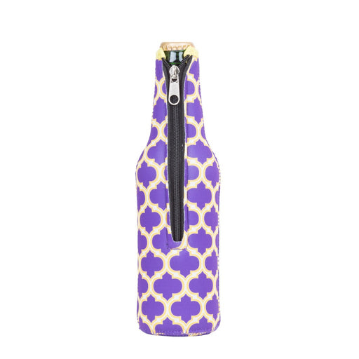 Neoprene Beer Bottle Jacket withZipper - Purple & Yellow