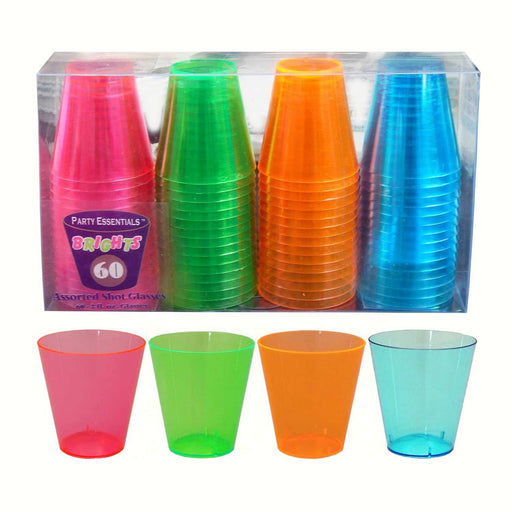 2 oz Shot Glasses. Assorted Neon 60 ct boxes
