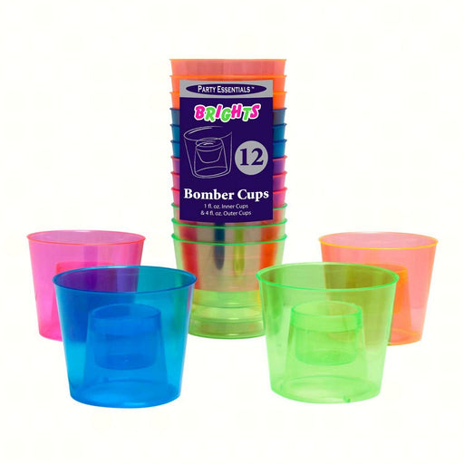 4 oz Bomber Cups Assorted Neon Soft Plastic 12 ct