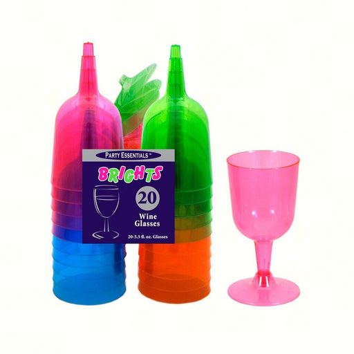 2 pc 5.5 oz Wine Glasses. Assorted Neon 20 ct