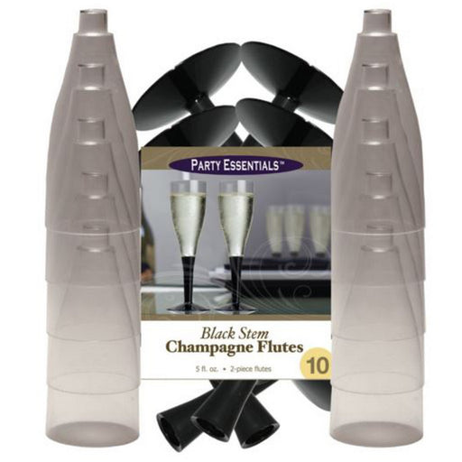 5 oz 2 pc. Black Stem Champagne Flutes - Clear 10 ct.