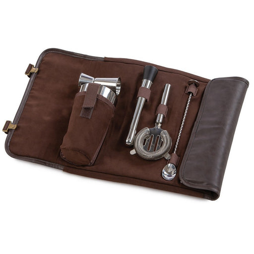 Cocktail Bar Tool Roll Up -Brown