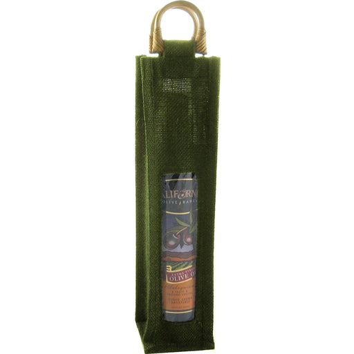 Jute Olive Oil Bottle Bag - Olive with Window