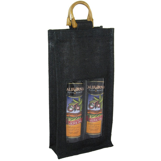 2 Bottle Jute Olive Oil Bottle Bag - Black with Windows