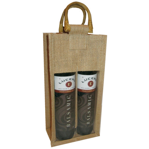 2 Bottle Jute Olive Oil Bottle Bag - Natural with Windows