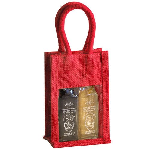 2 Bottle Jute Olive Oil Bottle Bag - Sampler Red