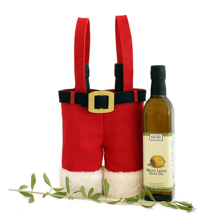 2 Bottle Jute Olive Oil Bottle Bag - Holiday Santa Pants