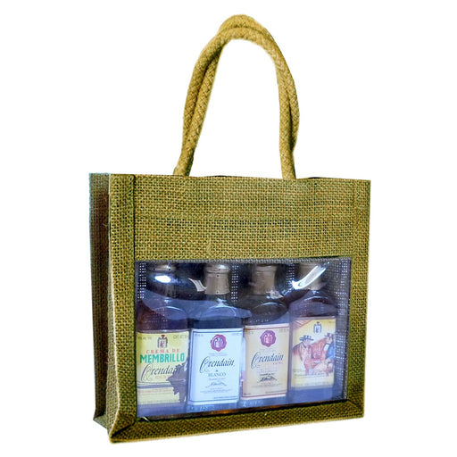 4 Bottle Jute Olive Oil Bottle Bag - Olive Sampler with Windows