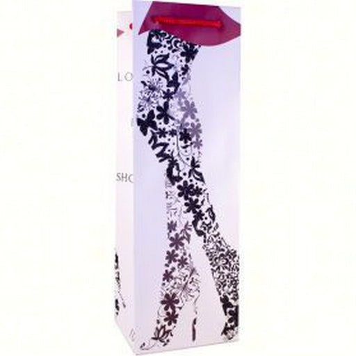 Printed Paper Wine Bottle Bag  - Legs with Glitter