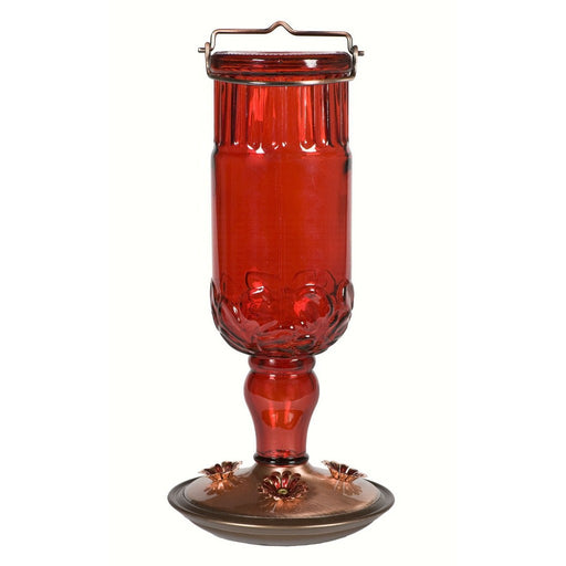 24 oz Red Antique Glass Hummingbird Feeder