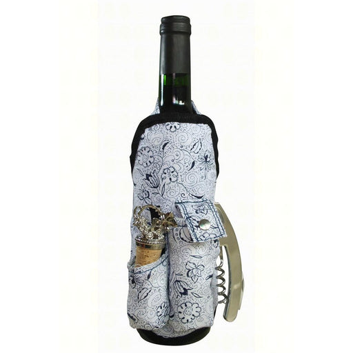 Deluxe Wine Bottle Apron - Blue Flower