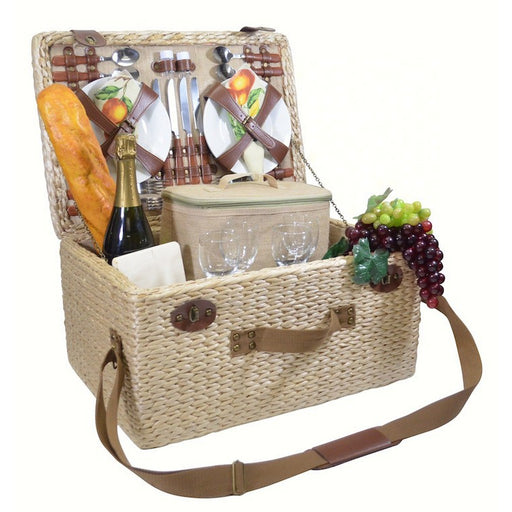 Deluxe Four Person Picnic Basket with Tan Floral/Fruits lining