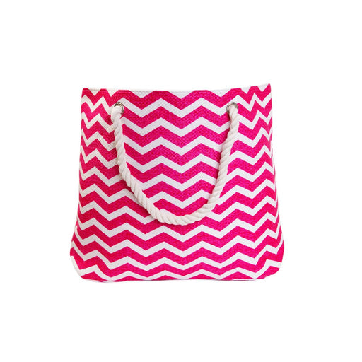 Straw Beach Bags with Pocket - Pink Chevrons